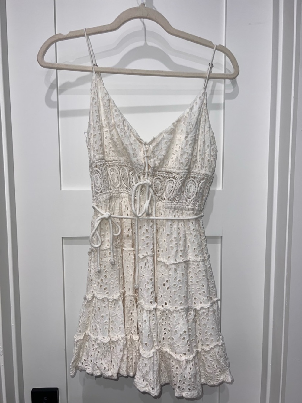 Surf Gypsy Cream Eyelet Tiered Mini Dress